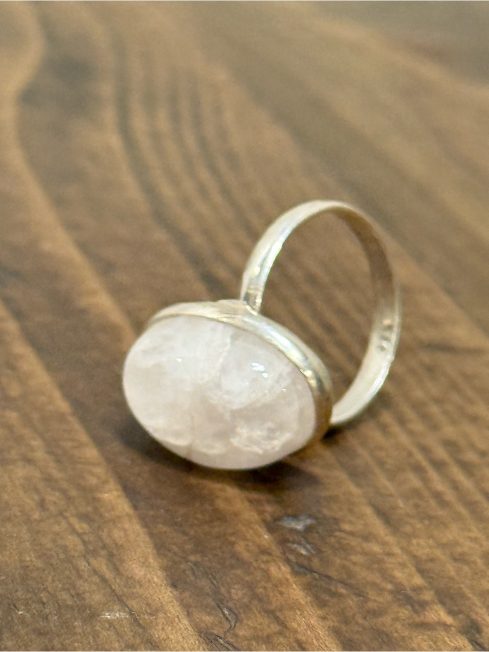 Silver Tone White Rose Quartz Oval Ring